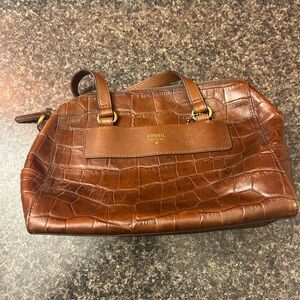 Fossil Croc-Embossed Leather Satchel